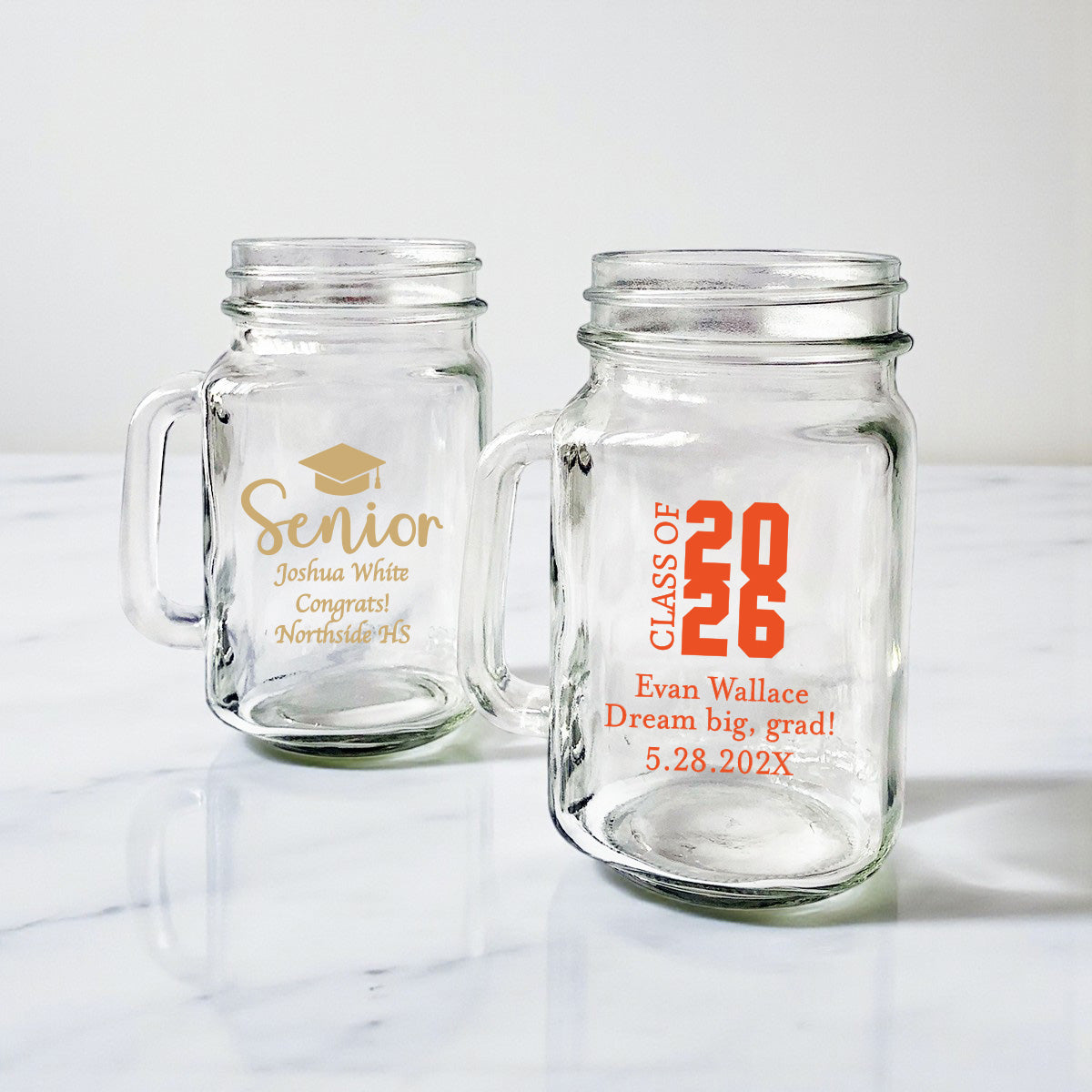 Graduation Personalized Mason Glass Mug - Set of 18