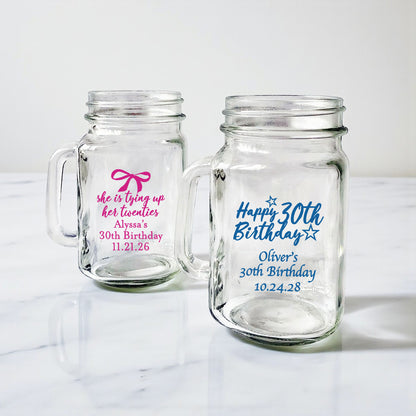 30th Birthday Personalized Mason Glass Mug - Set of 18