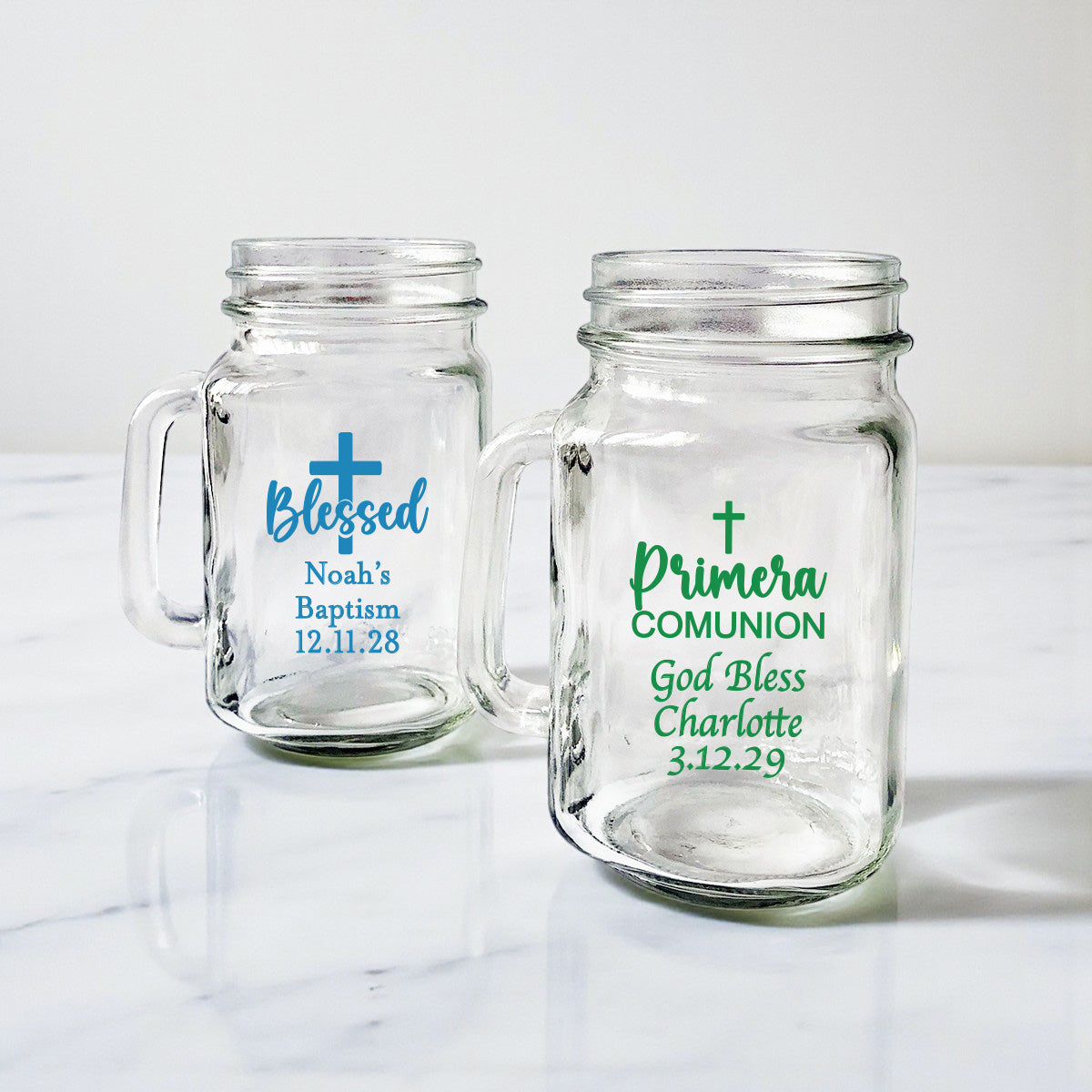 Religious Personalized Mason Glass Mug - Set of 18
