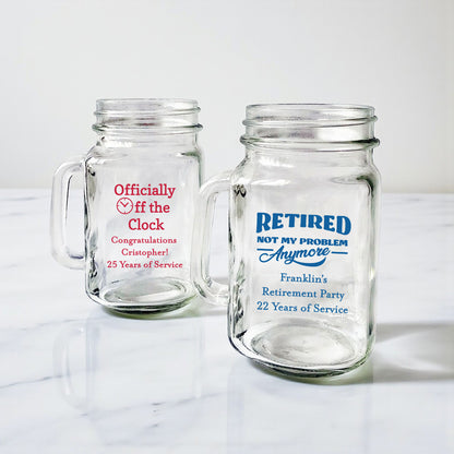 Retirement Personalized Mason Glass Mug - Set of 18