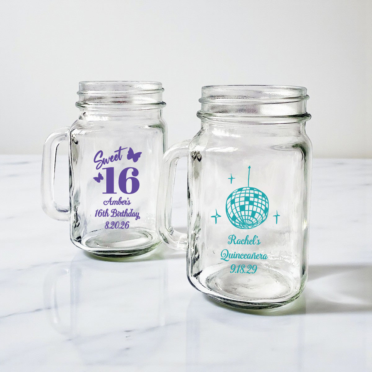 Sweet 16 or Mis Quince Personalized Mason Glass Mug - Set of 18