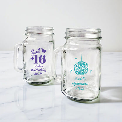 Sweet 16 or Mis Quince Personalized Mason Glass Mug - Set of 18