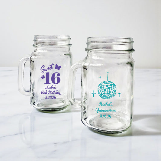 Sweet 16 or Mis Quince Personalized Mason Glass Mug - Set of 18