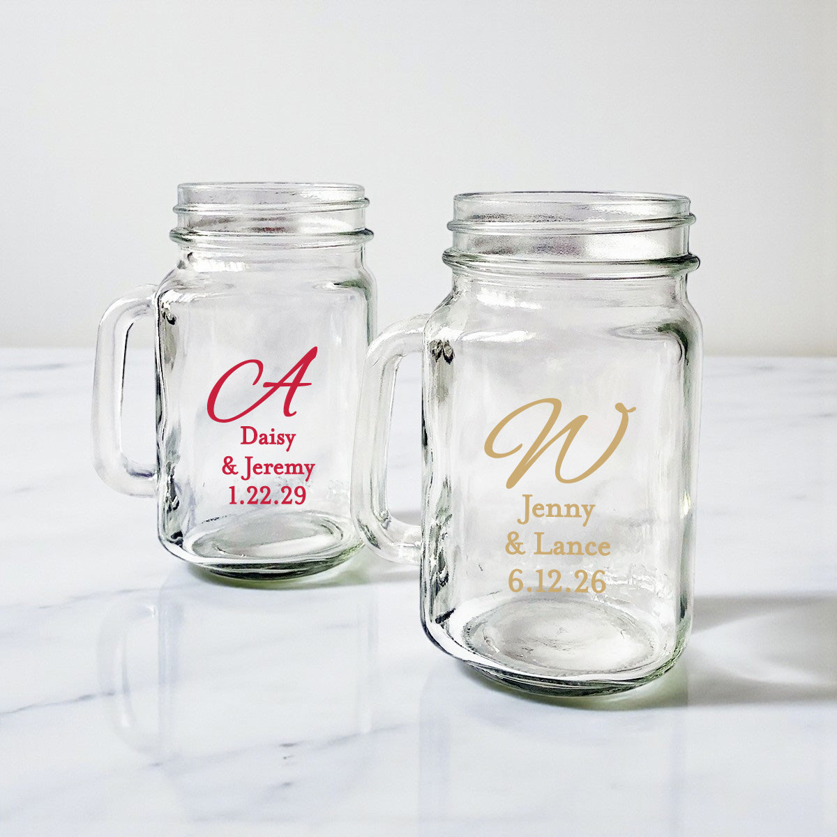 Monogram Script Personalized Mason Glass Mug - Set of 18