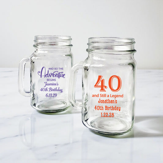 40th Birthday Personalized Mason Glass Mug - Set of 18