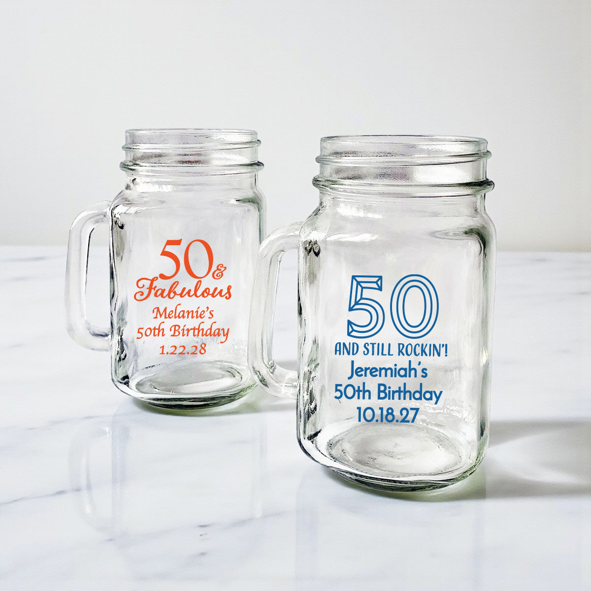 50th Birthday Personalized Mason Glass Mug - Set of 18