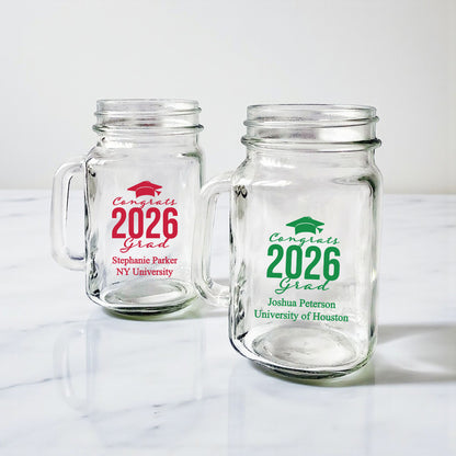 Congrats Grad Personalized Mason Glass Mug - Set of 18