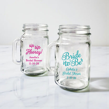 Bridal Shower Personalized Mason Glass Mug - Set of 18
