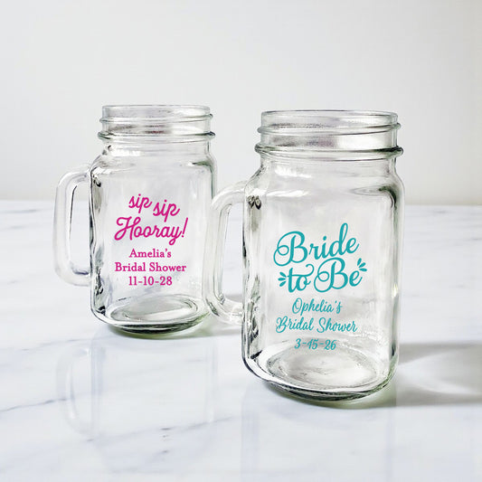 Bridal Shower Personalized Mason Glass Mug - Set of 18