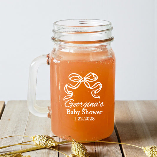 Bow Personalized Mason Glass Mug - Set of 18