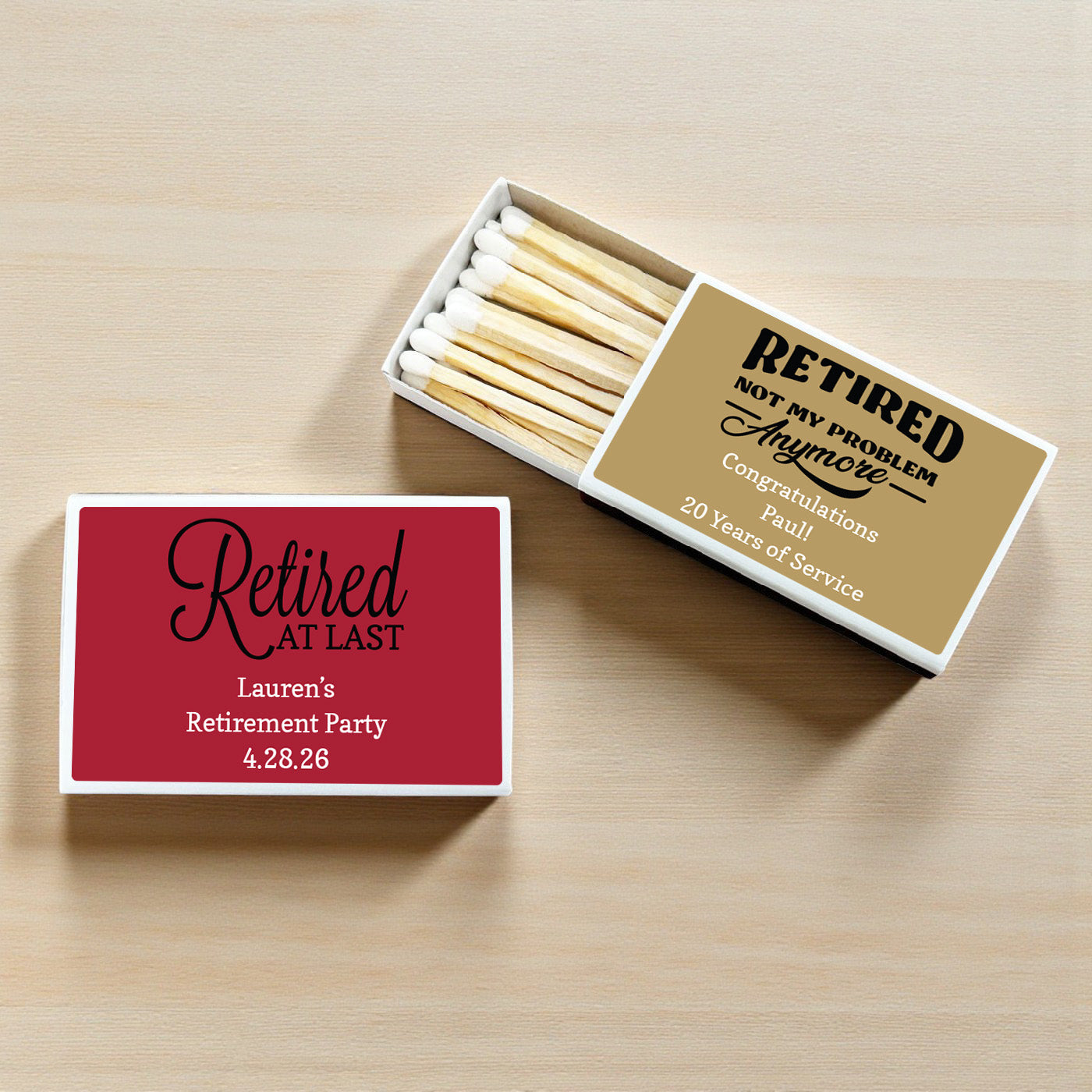Retirement Personalized Matchbox - Set of 50