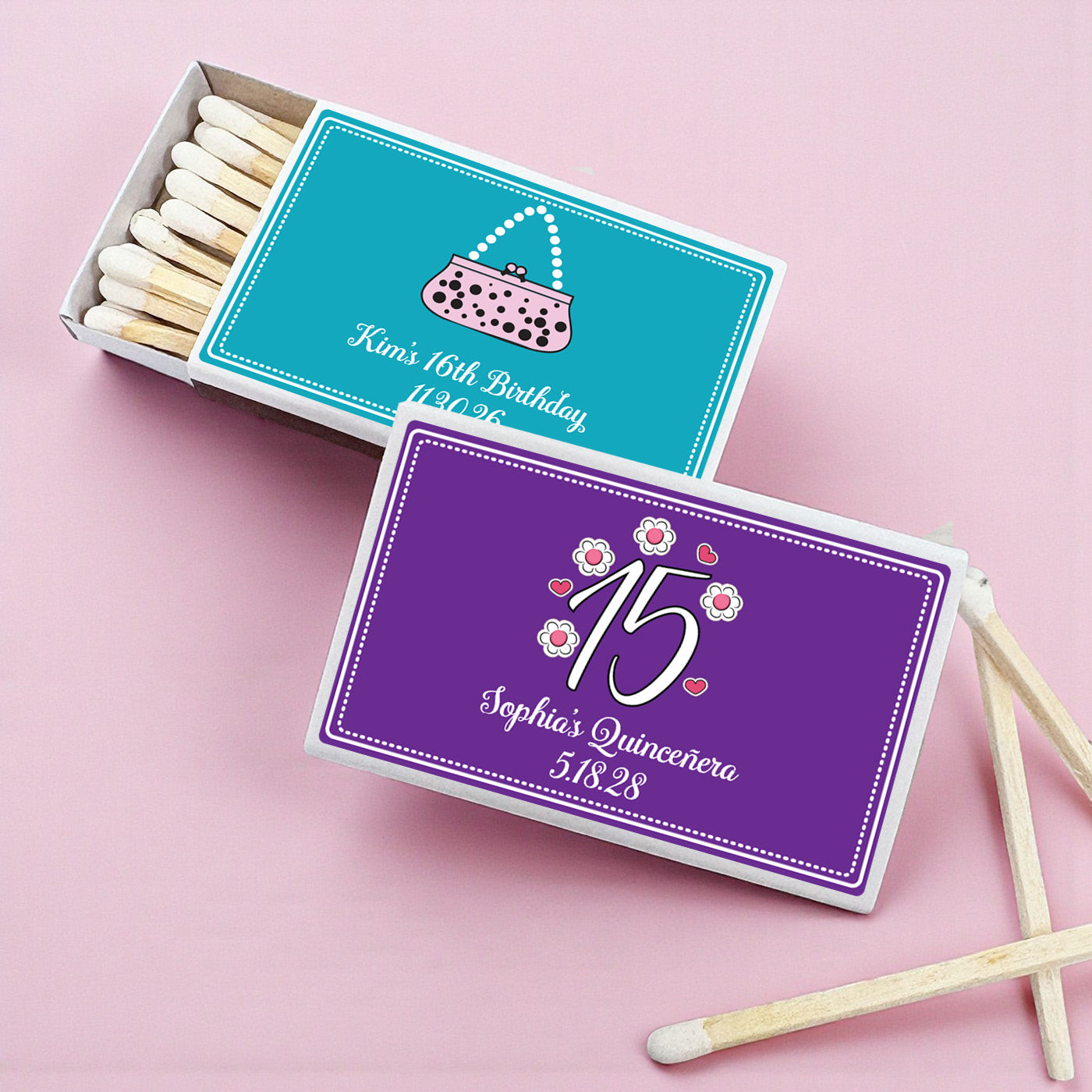Sweet 16 or Mis Quince Personalized Matchbox - Set of 50