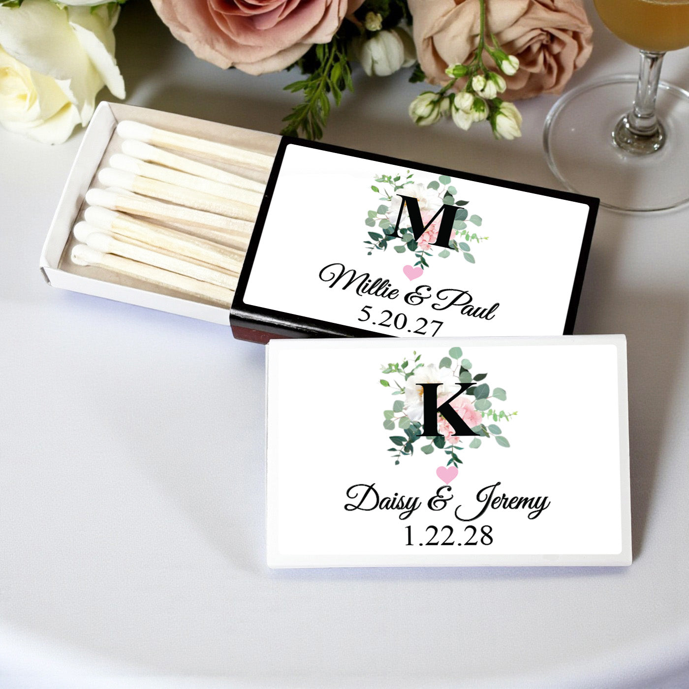 Initial Spring Flowers Personalized Matchbox - Set of 50
