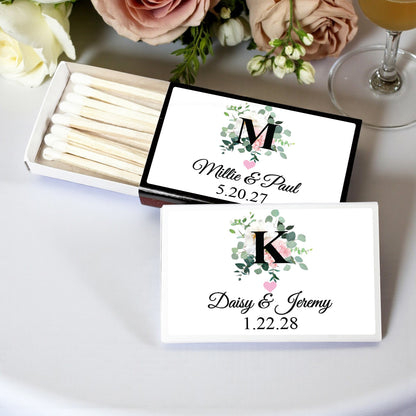 Initial Spring Flowers Personalized Matchbox - Set of 50