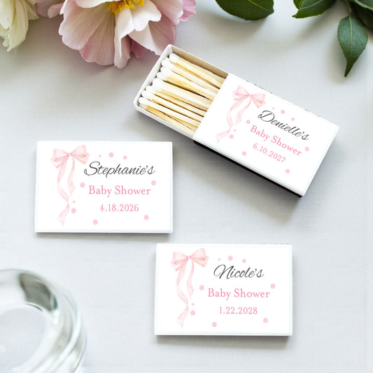 Pink Bow Personalized Matchbox - Set of 50