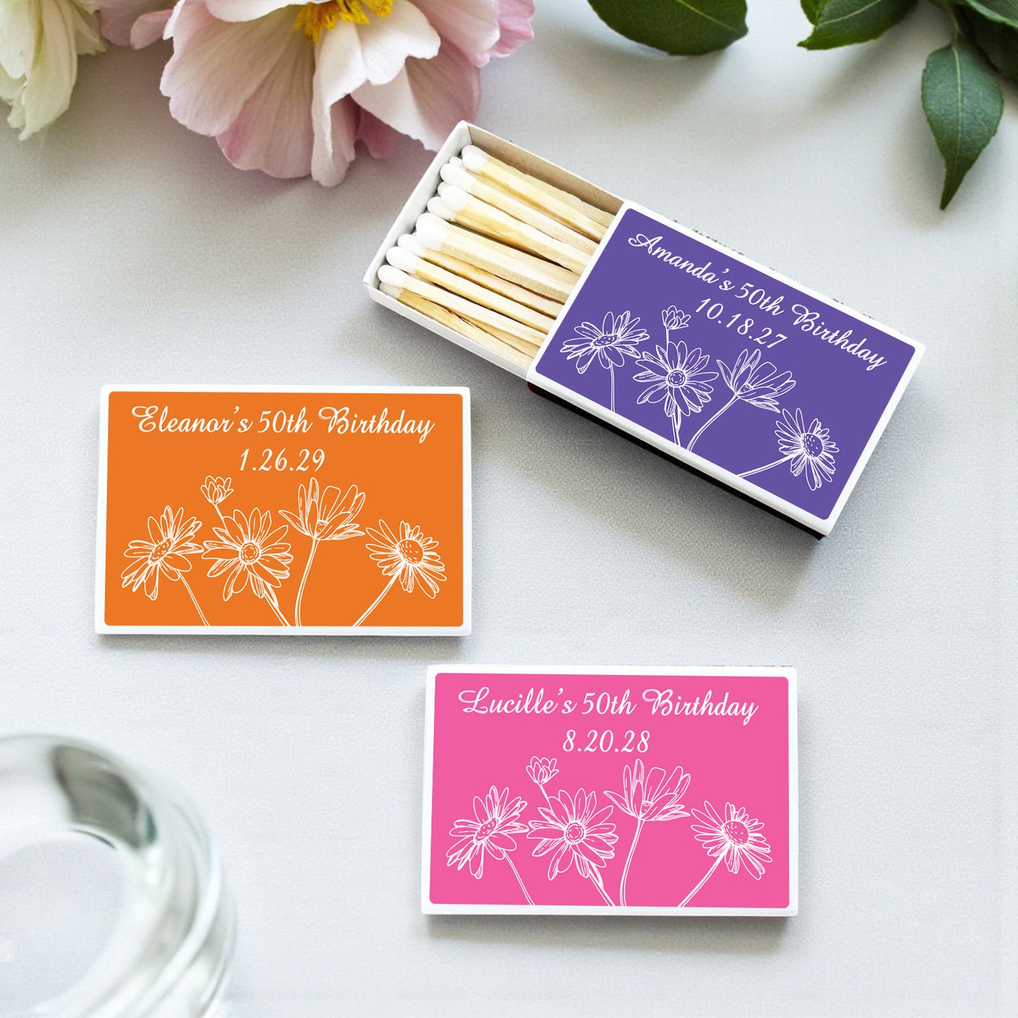 Floral Personalized Matchbox - Set of 50