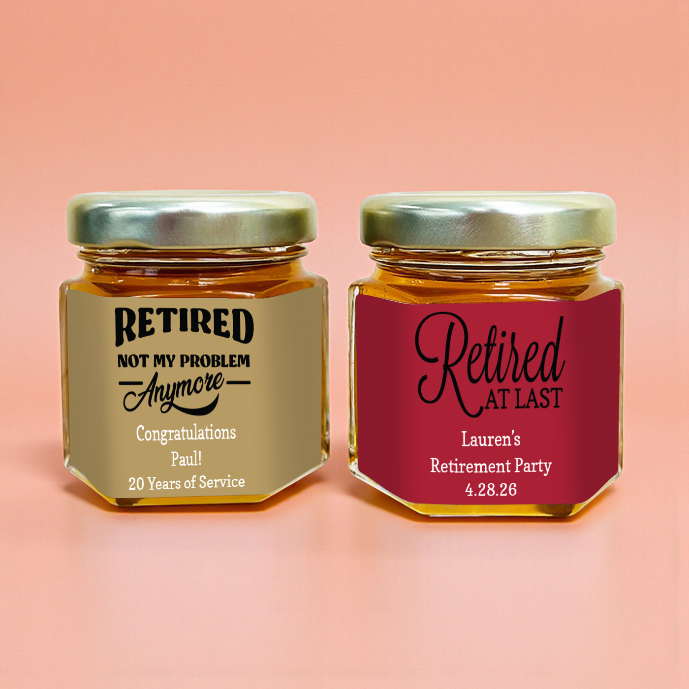 Retirement Personalized Mini Honey Jar Filled with Honey - Set of 12