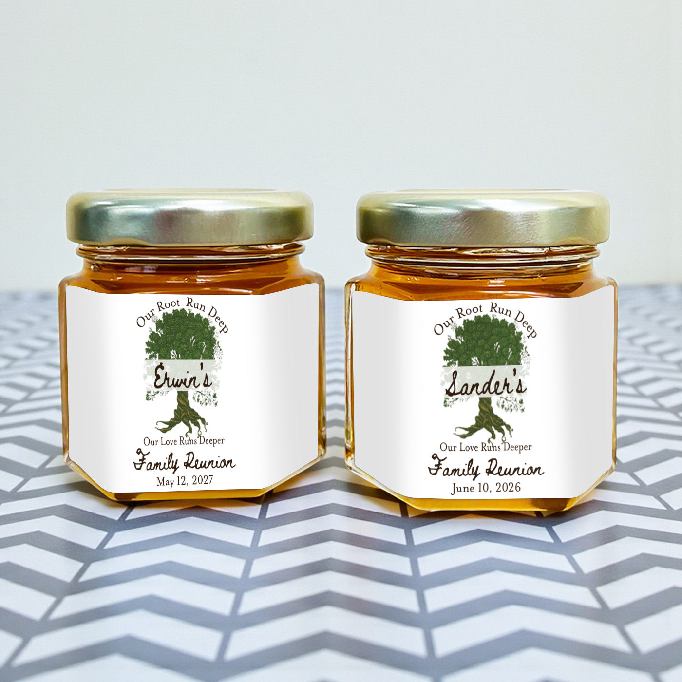 Family Reunion Personalized Mini Honey Jar Filled with Honey - Set of 12