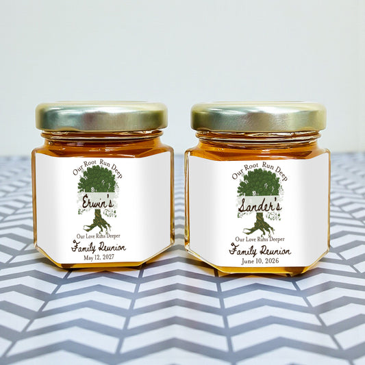 Family Reunion Personalized Mini Honey Jar Filled with Honey - Set of 12