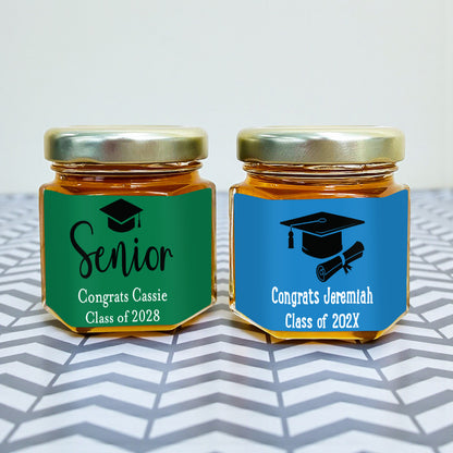 Graduation Personalized Mini Honey Jar Filled with Honey - Set of 12