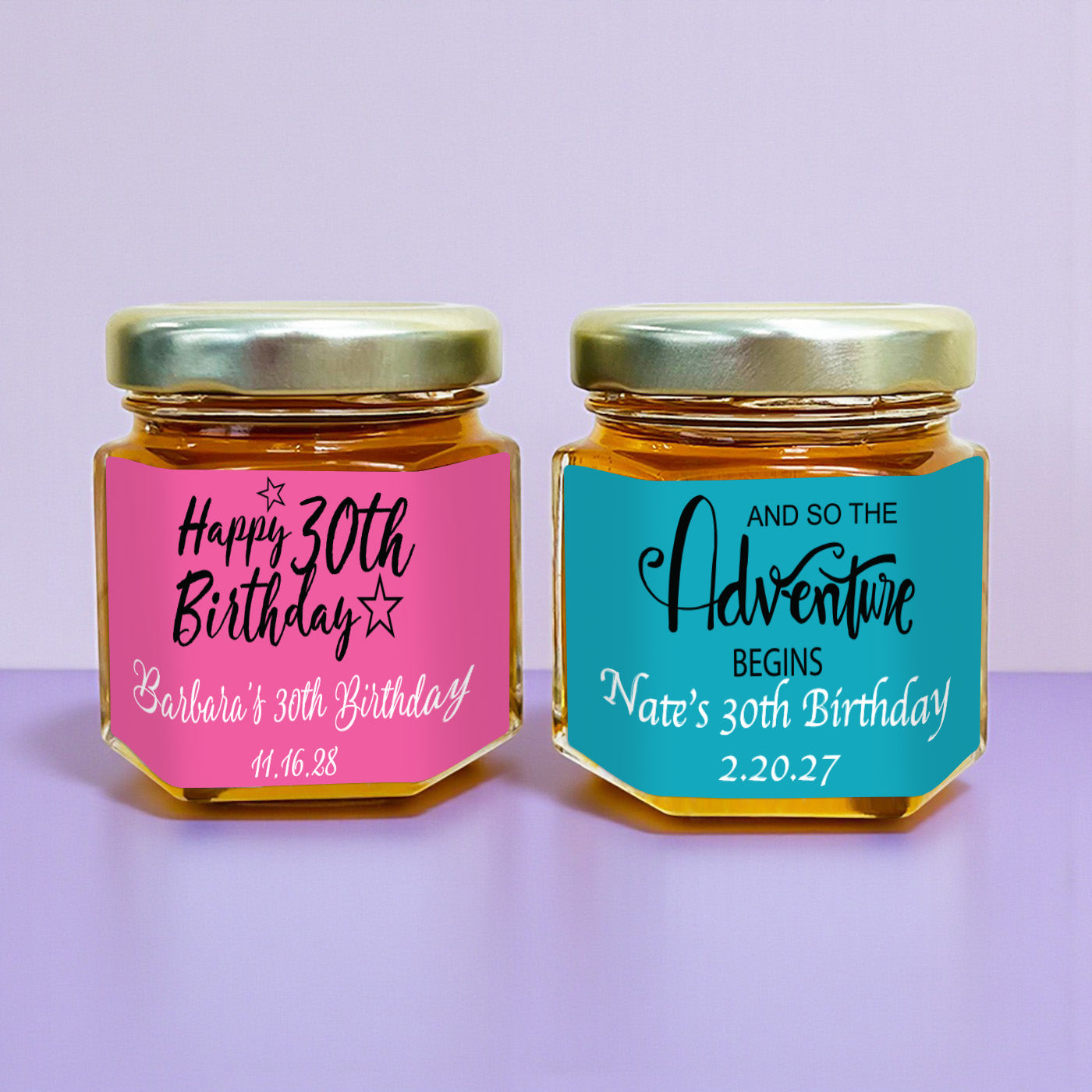 30th Birthday Personalized Mini Honey Jar Filled with Honey - Set of 12