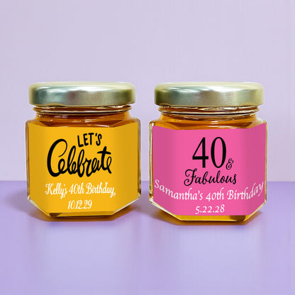 40th Birthday Personalized Mini Honey Jar Filled with Honey - Set of 12