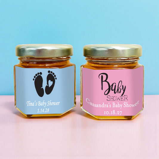 Baby Shower Personalized Mini Honey Jar Filled with Honey - Set of 12