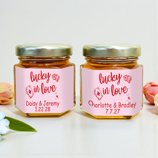Lucky In Love Personalized Mini Honey Jar Filled with Honey - Set of 12