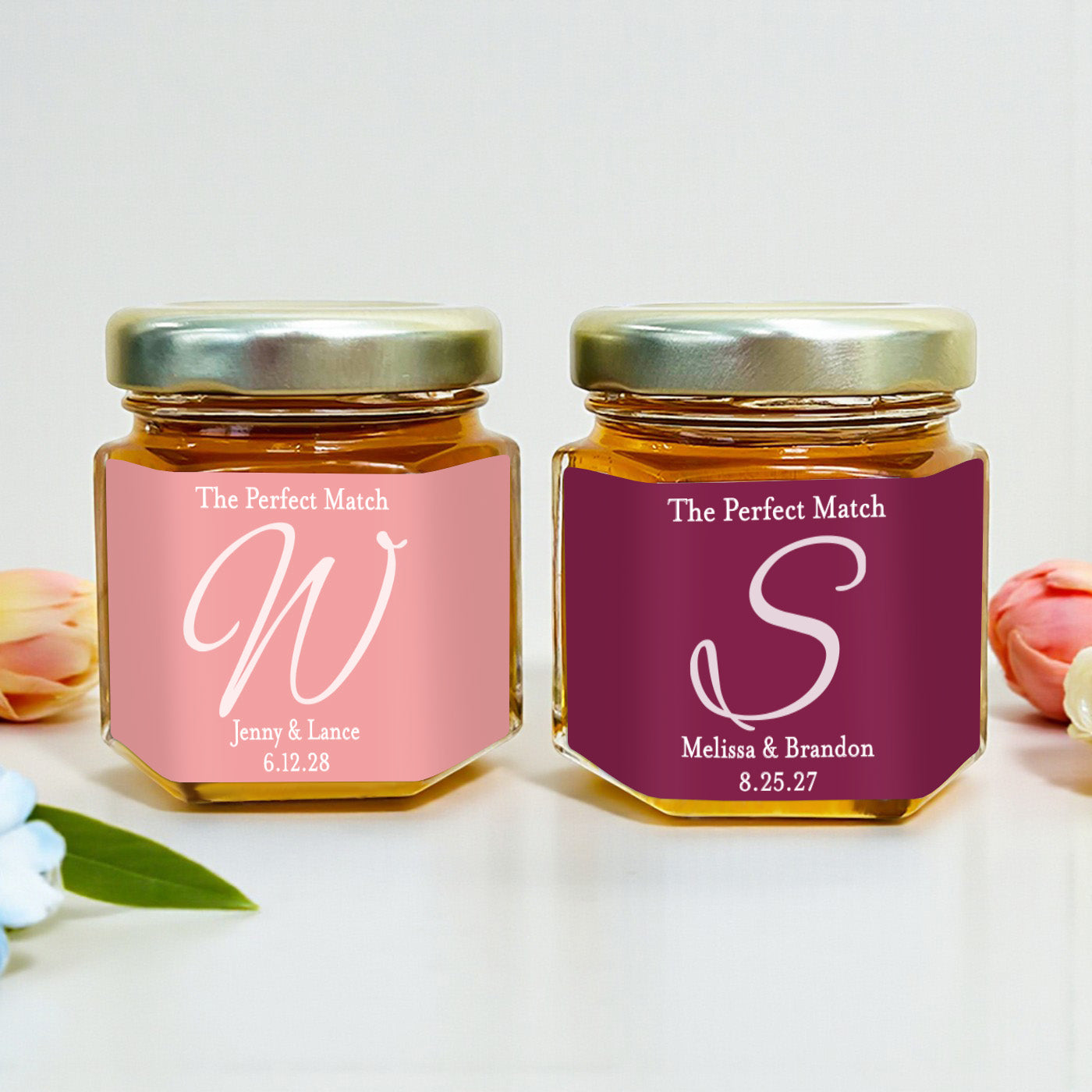 Monogram Script Personalized Mini Honey Jar Filled with Honey - Set of 12