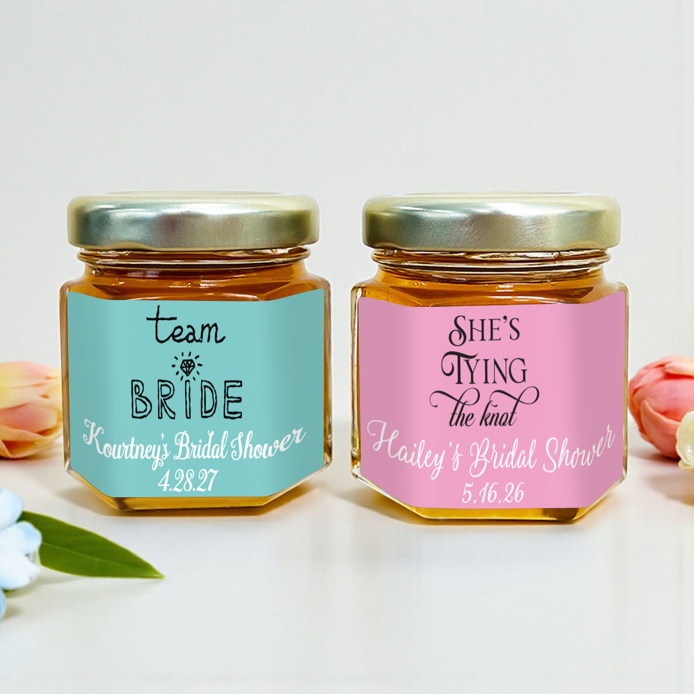 Bridal Shower Personalized Mini Honey Jar Filled with Honey - Set of 12