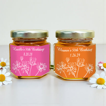 Floral Personalized Mini Honey Jar Filled with Honey - Set of 12