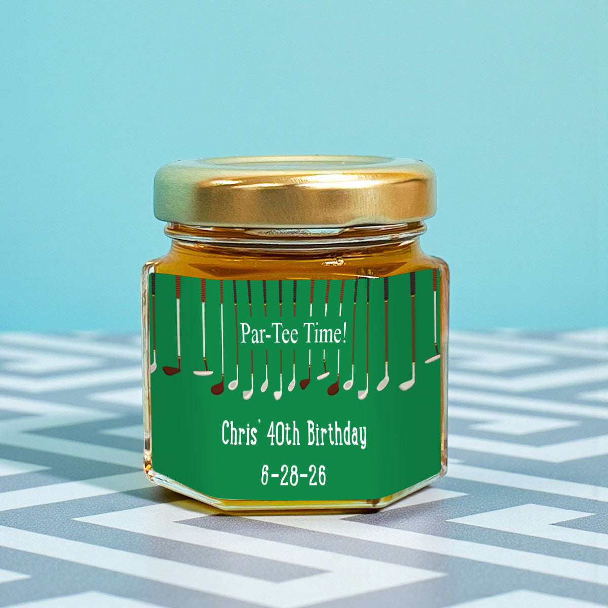 Par Tee Time Personalized Mini Honey Jar Filled with Honey - Set of 12