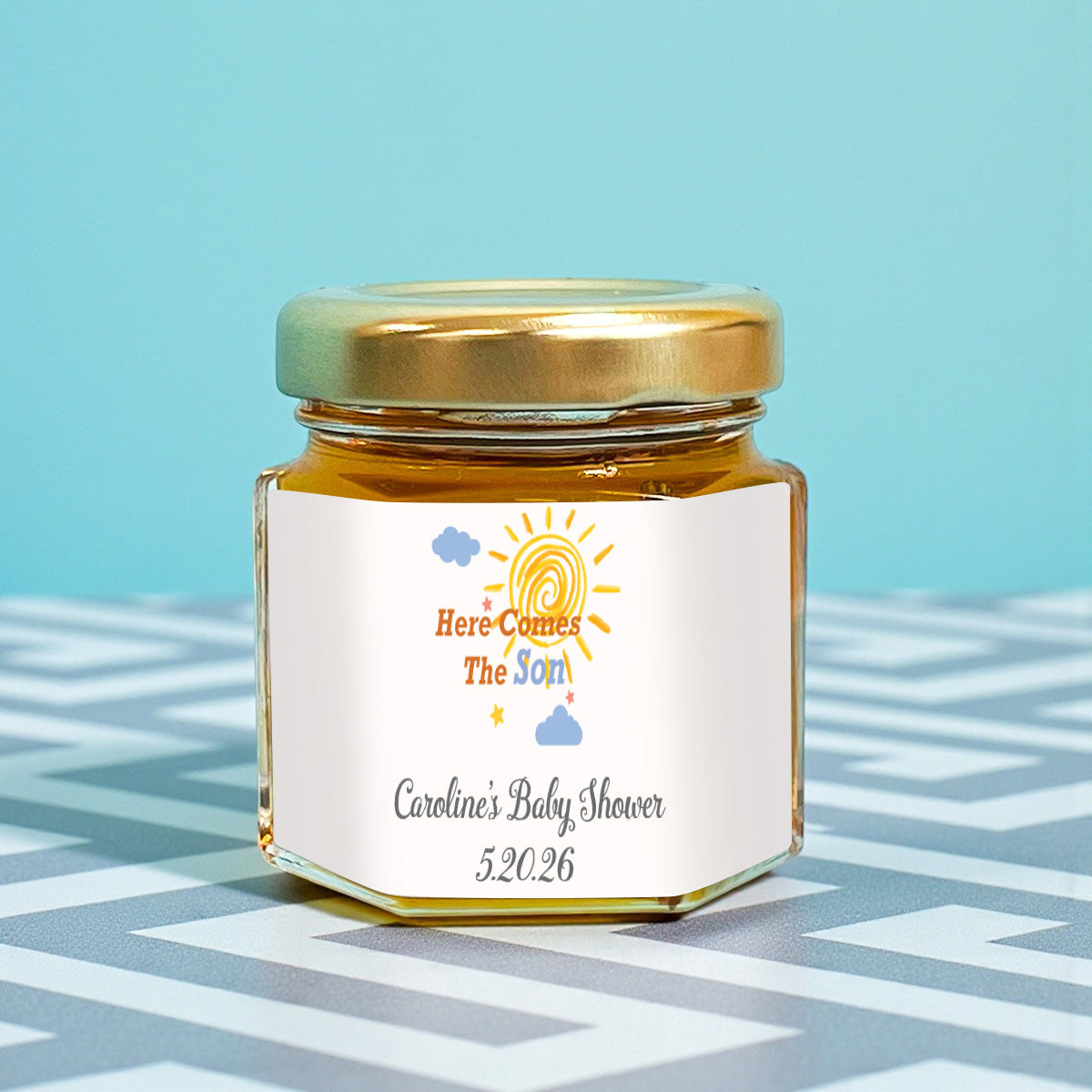 Here Comes The Son Personalized Mini Honey Jar Filled with Honey - Set of 12