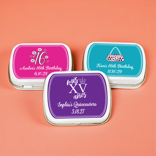 Sweet 16 or Mis Quince Personalized Mint Tins - Set of 10