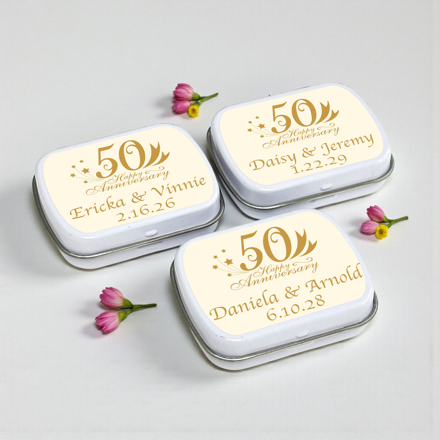 50th Wedding Anniversary Personalized Mint Tins - Set of 10
