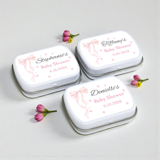 Pink Bow Personalized Mint Tins - Set of 10