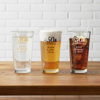 50th Wedding Anniversary Personalized Pint Glass - Set of 18