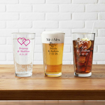 Wedding Personalized Pint Glass - Set of 18