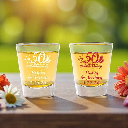 50th Wedding Anniversary Personalized Fluted Shot Glass - Set of 24