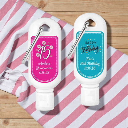 Sweet 16 or Mis Quince Personalized Mini Sunscreen - Set of 6