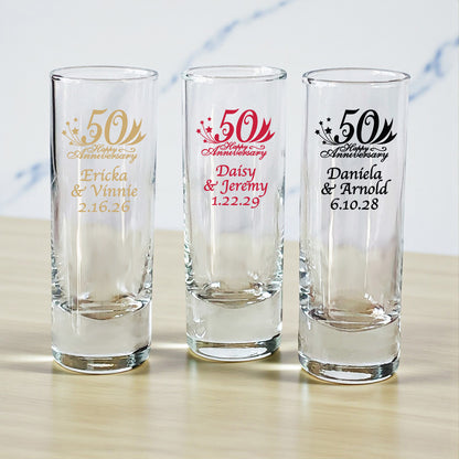 50th Wedding Anniversary Personalized Tall Shot Glass - Set of 24