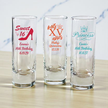 Sweet 16 or Mis Quince Personalized Tall Shot Glass - Set of 24