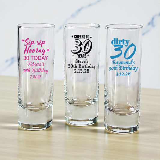 30th Birthday Personalized Tall Shot Glass - Set of 24