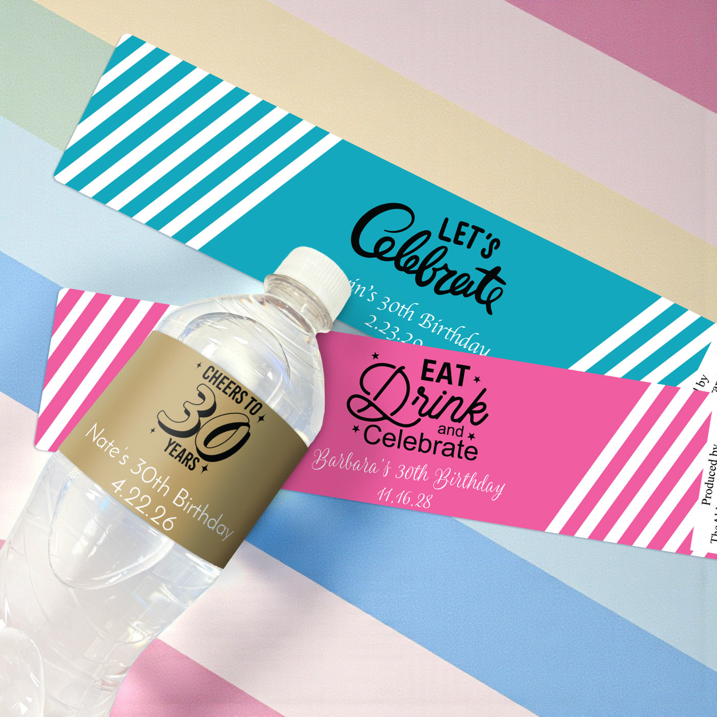 30th Birthday Personalized Water Bottle Labels - Set of 12