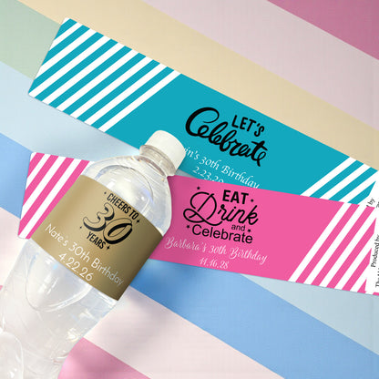 30th Birthday Personalized Water Bottle Labels - Set of 12