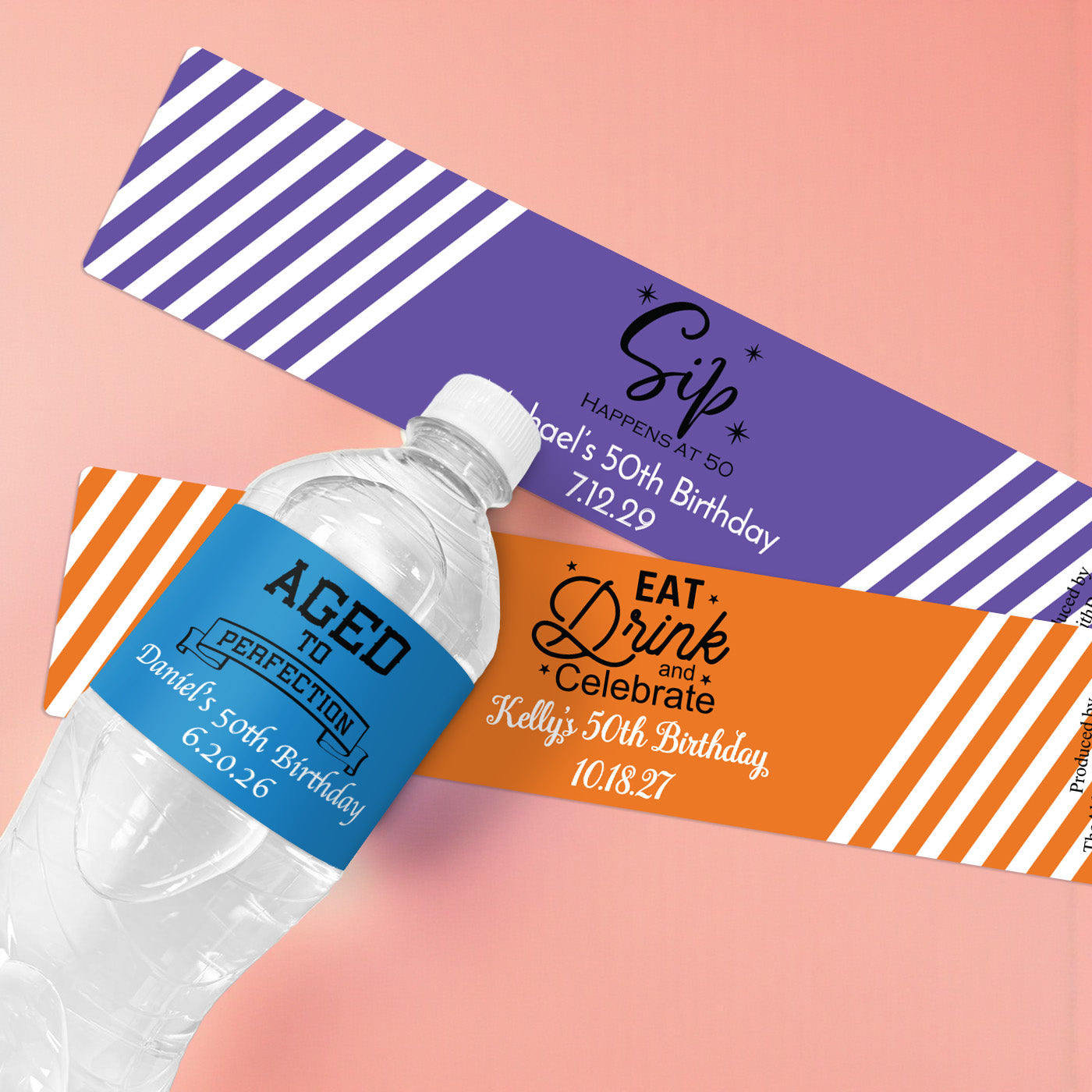 50th Birthday Personalized Water Bottle Labels - Set of 12