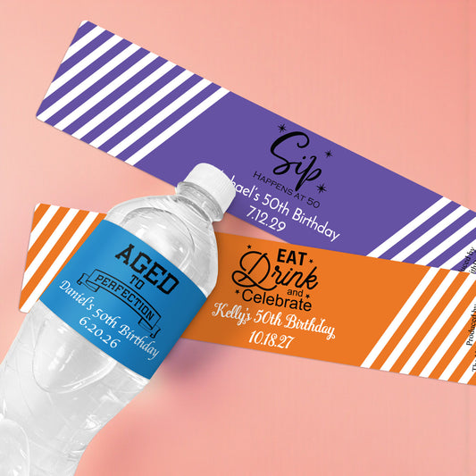 50th Birthday Personalized Water Bottle Labels - Set of 12