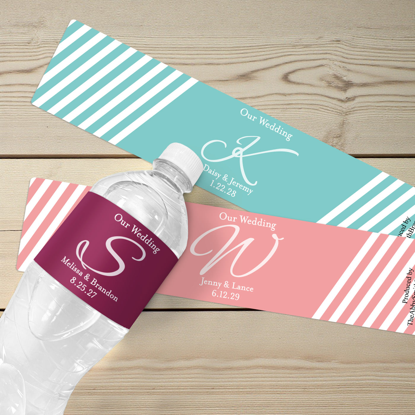 Monogram Script Personalized Water Bottle Labels - Set of 12