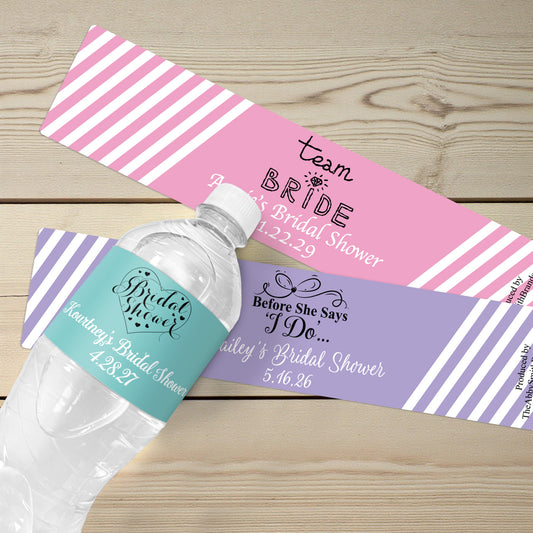 Bridal Shower Personalized Water Bottle Labels - Set of 12