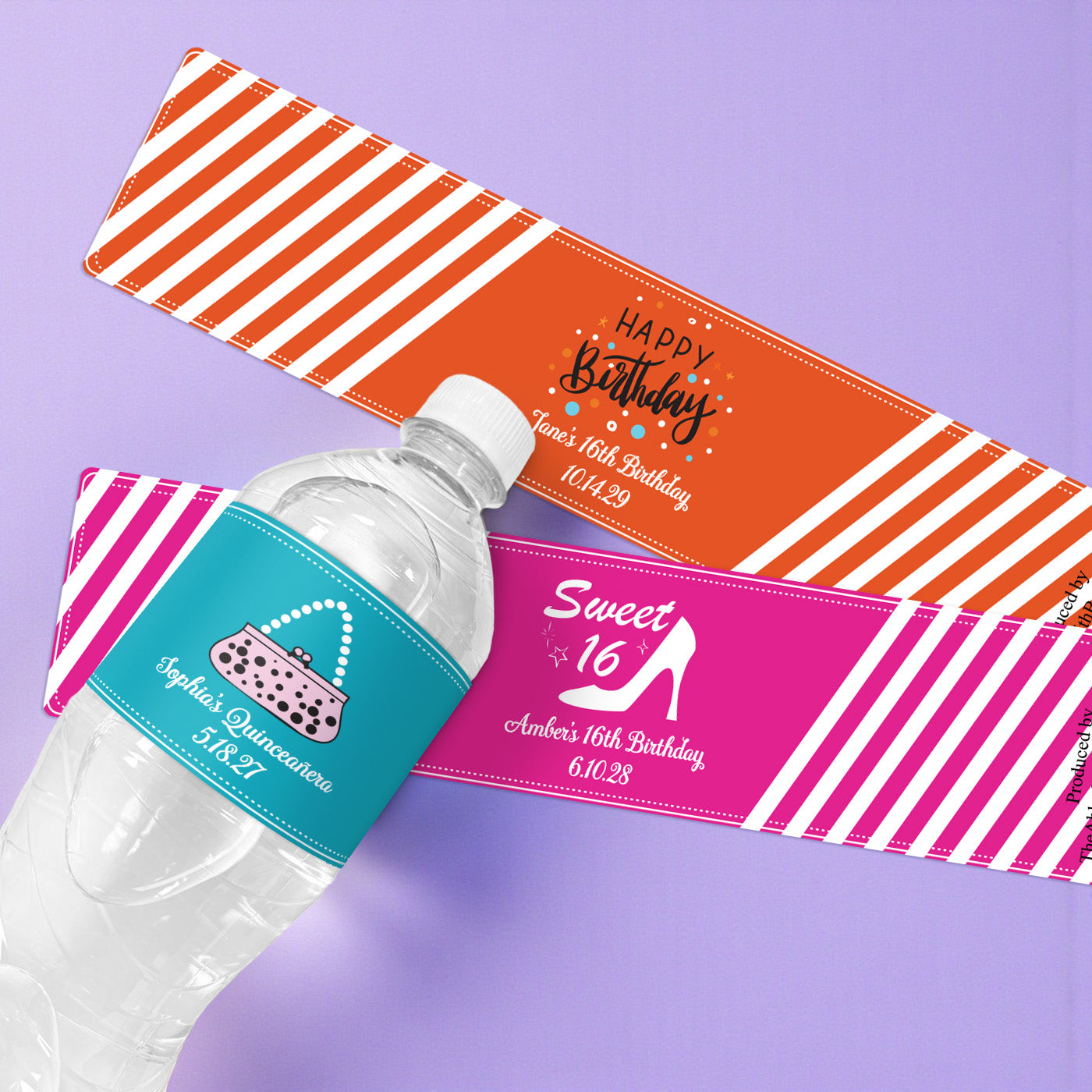 Sweet 16 or Mis Quince Personalized Water Bottle Labels - Set of 12